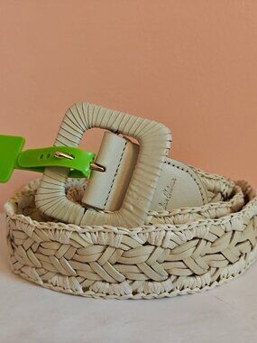 SAM EDELMAN 1.75” Braided Leather Belt White Size Large